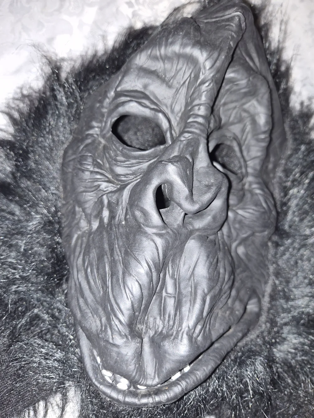Spirit Black Gorilla Mask with Faux Fur